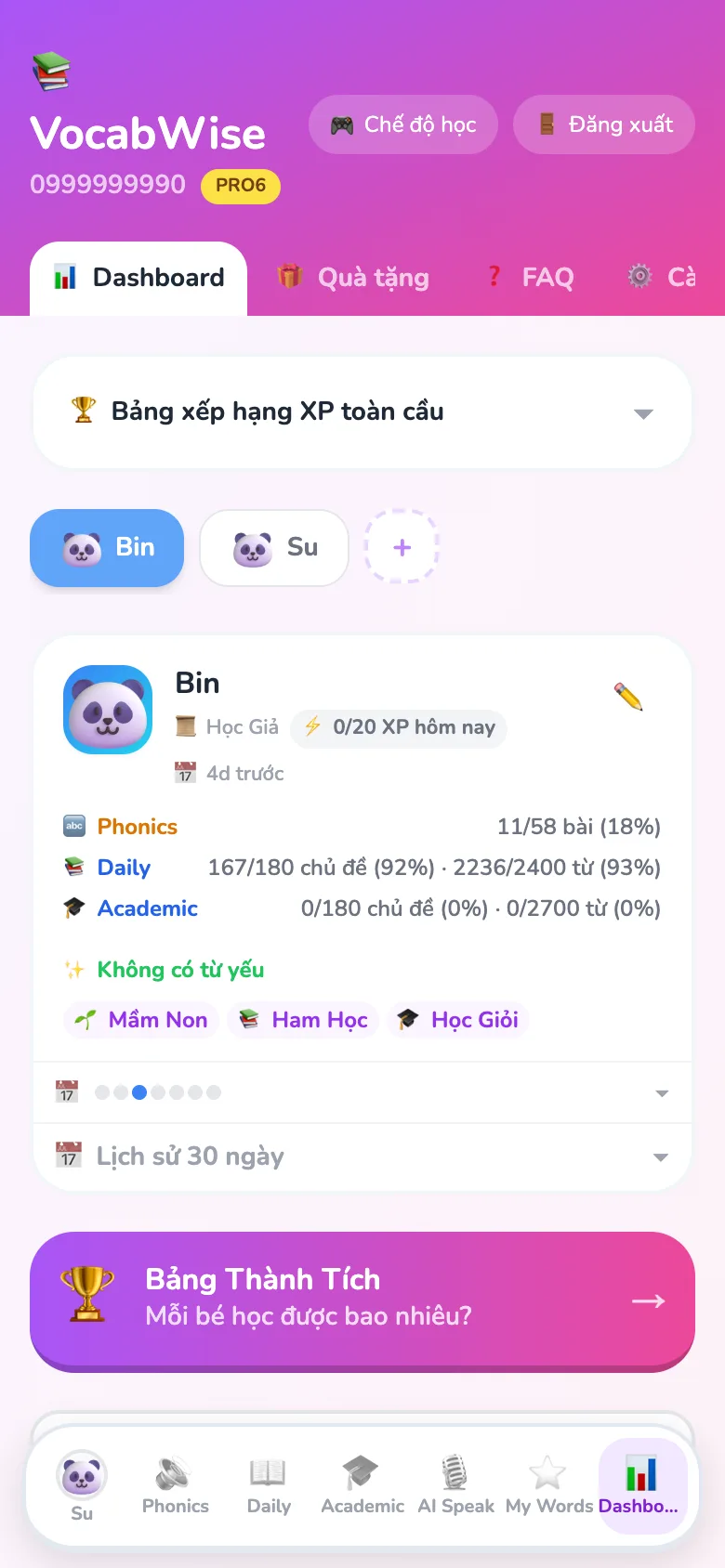 Dashboard phụ huynh