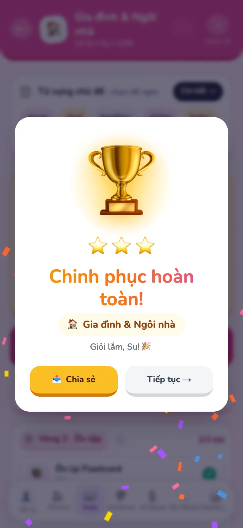 Chinh phục chủ đề: nhận cúp và sticker