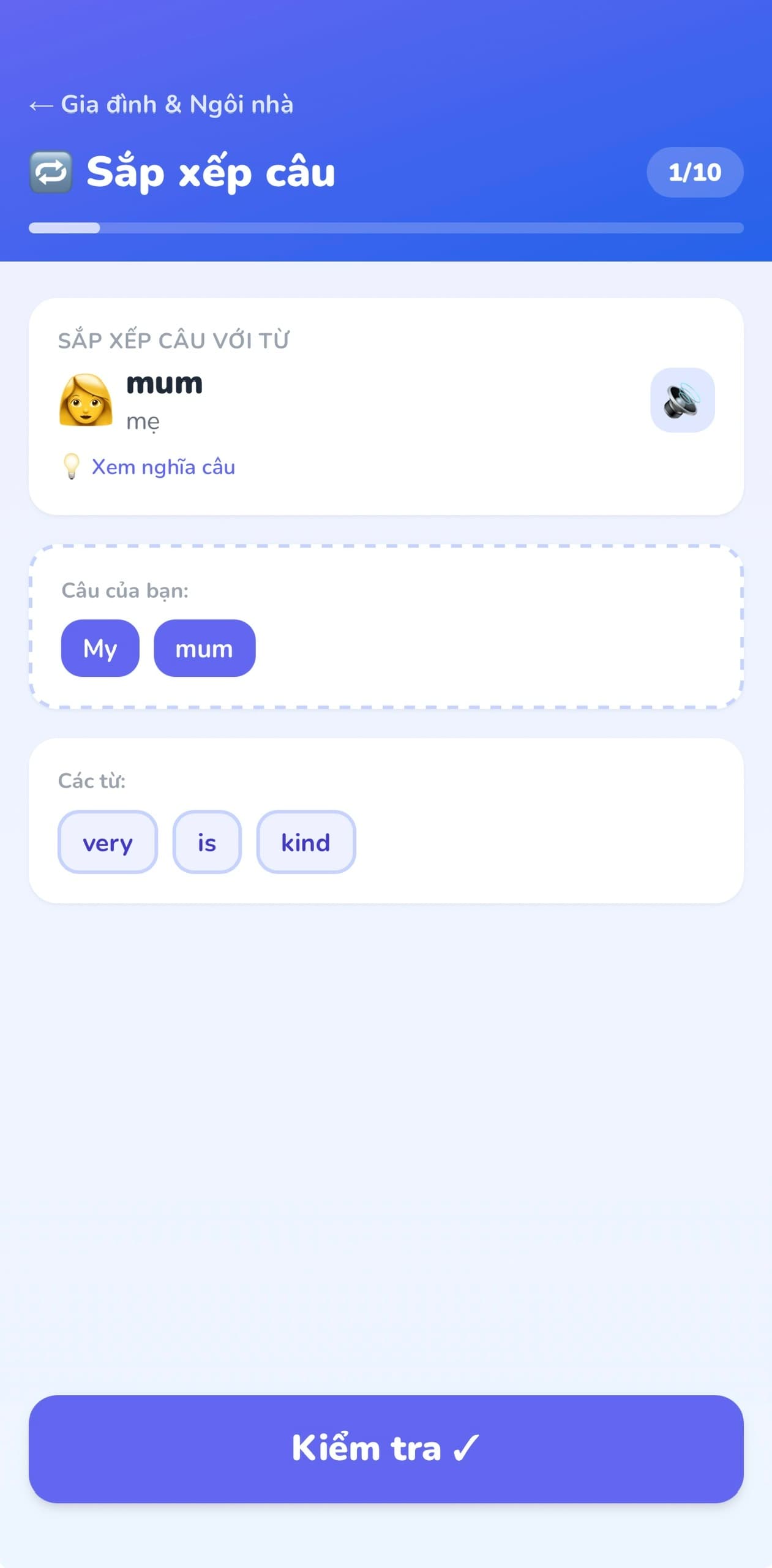 Bé Tim chơi Sắp xếp câu