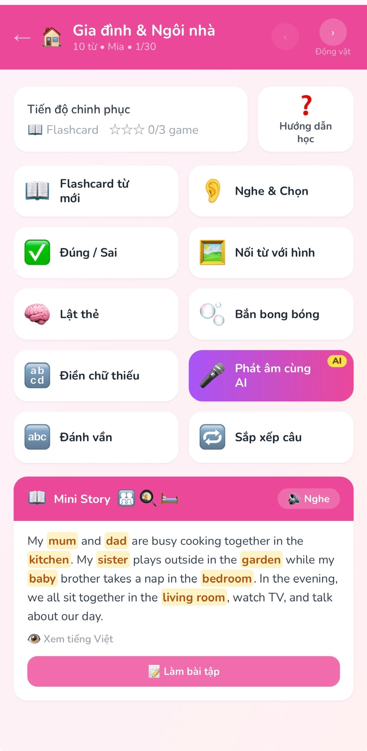 Bé Mia chơi Nghe & Chọn hình