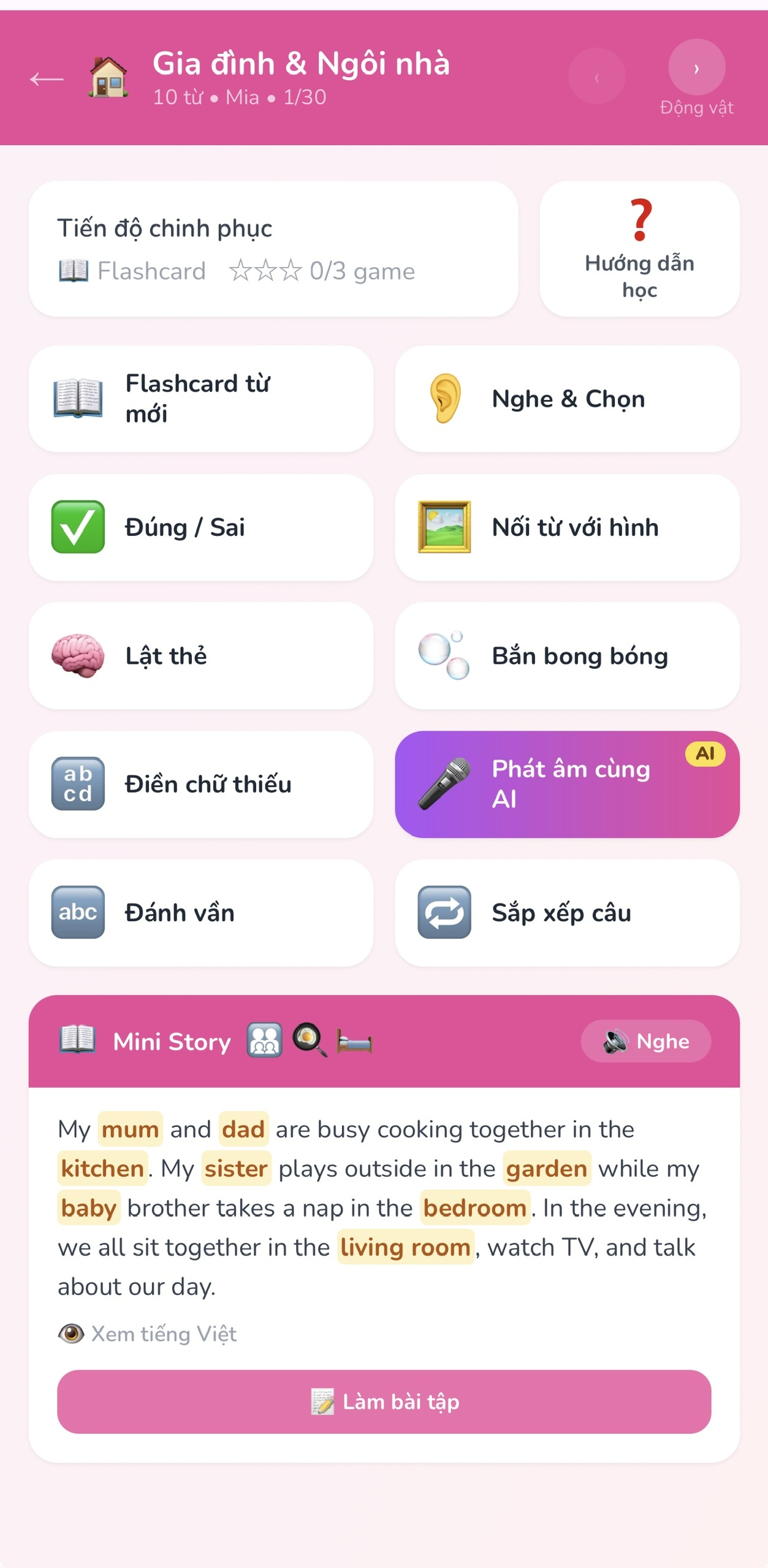 Bé Mia chơi Nghe & Chọn hình